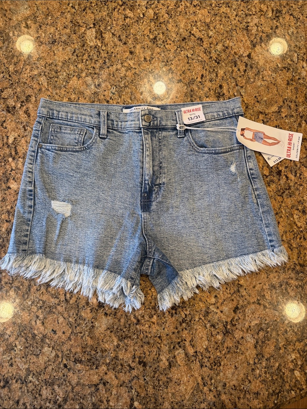 NWT Celebrity Pink Ultra High Rise Light Blue Denim Frayed Hem Shorts